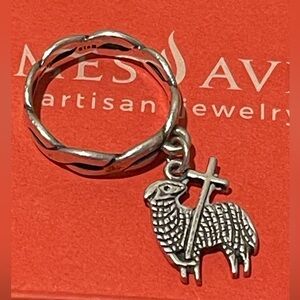 James Avery Twisted Silver Ring with Lamb and Cross Charm